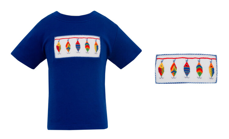 Anavini Royal Blue Smocked Fishing Lures Shirt