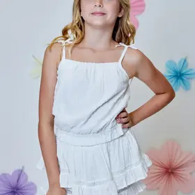Design History White Swiss Dot Tie Shoulder Top