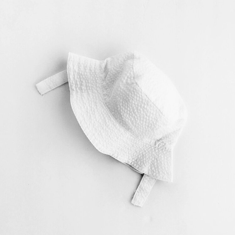 Huggalugs White Seersucker Bucket Hat