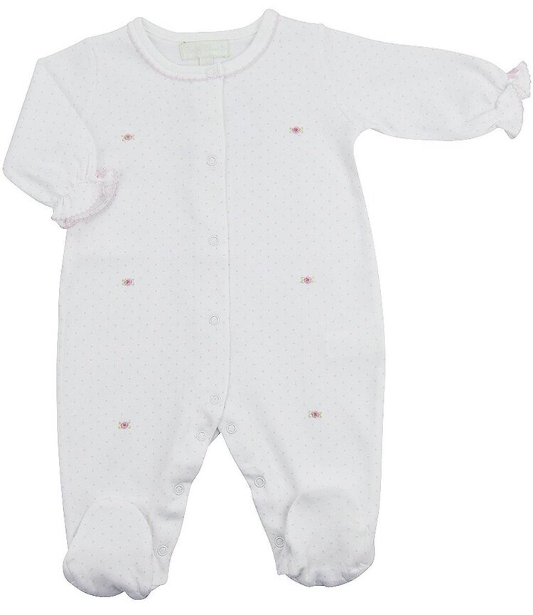 Baby Threads Pink Dot w/Flower Emb Peggy Footie