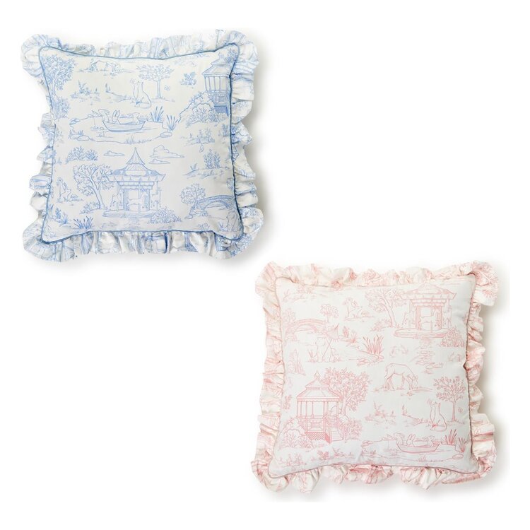 Two's Company BAby Animal Toile Ruffle Pillow