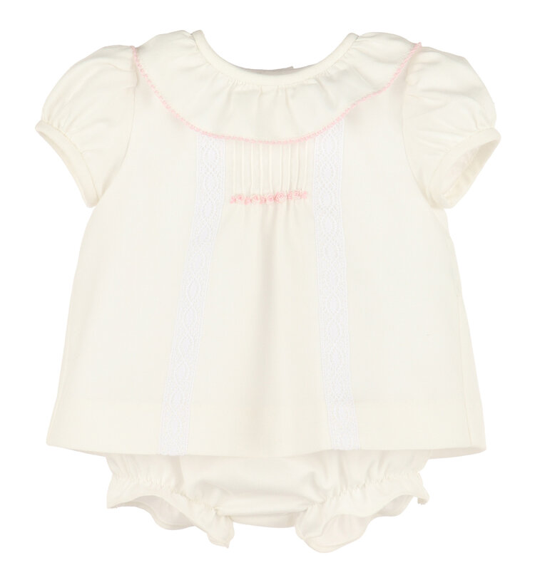 Luli&Me Pintucks Lace Bishop Set
