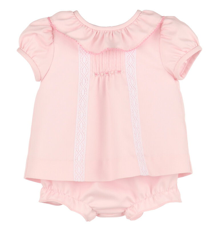 Luli&Me Pintucks Lace Bishop Set