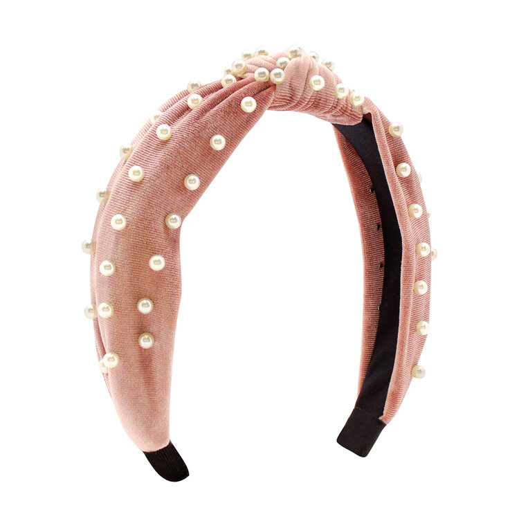 Wee Ones Velvet Knot Headband W/Pearls