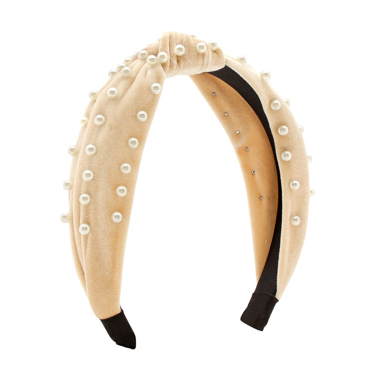Wee Ones Velvet Knot Headband W/Pearls
