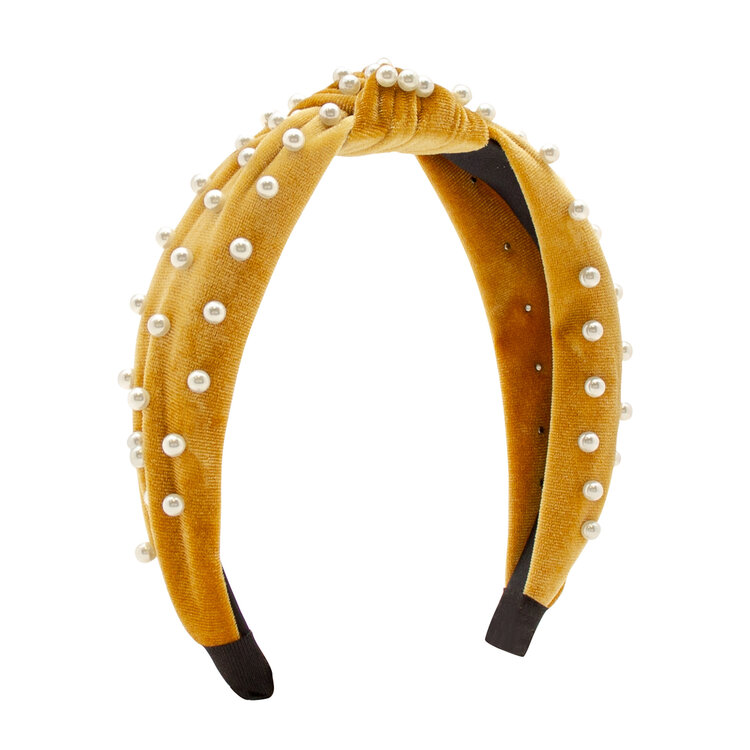 Wee Ones Velvet Knot Headband W/Pearls