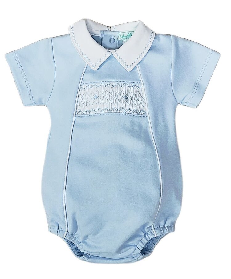 Baby Threads Classic Blue Smocked Bubble