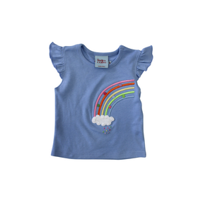 The Smiley Crab Blue Flutter Sleeve Rainbow Shirt