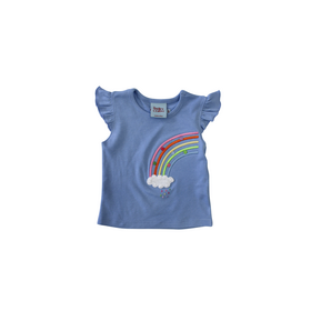 The Smiley Crab Blue Flutter Sleeve Rainbow Shirt