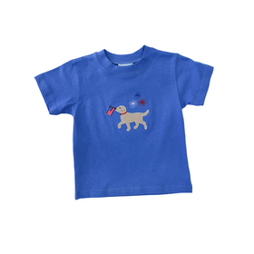 The Smiley Crab Blue Shirt Dog w/Flag & Sparklers