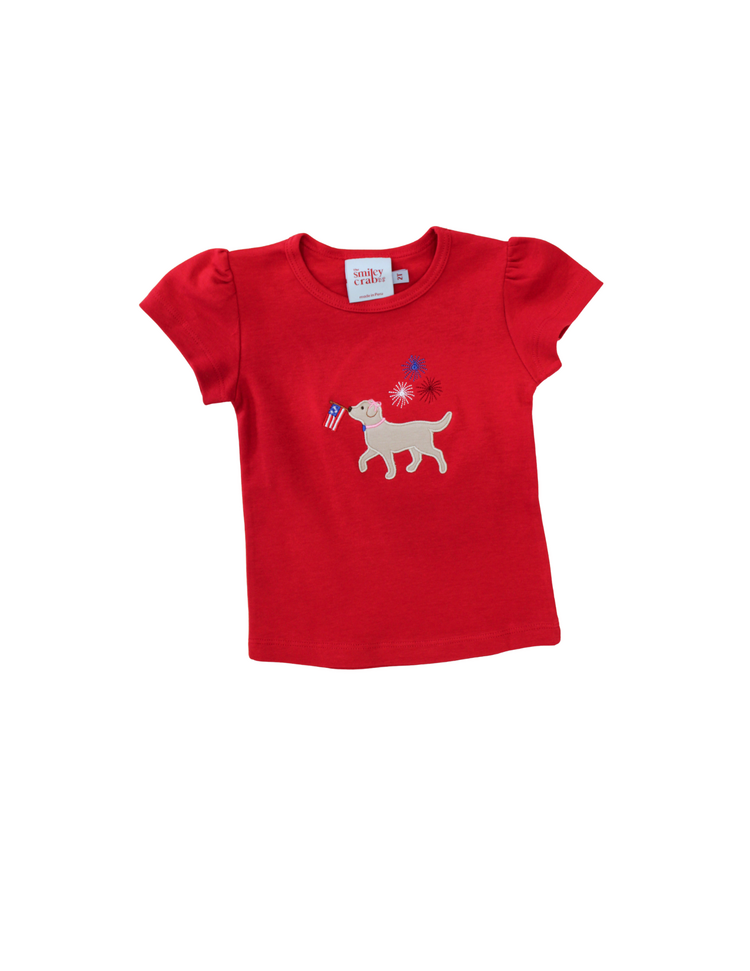 The Smiley Crab Red Dog w/Bow, Flag & Sparklers