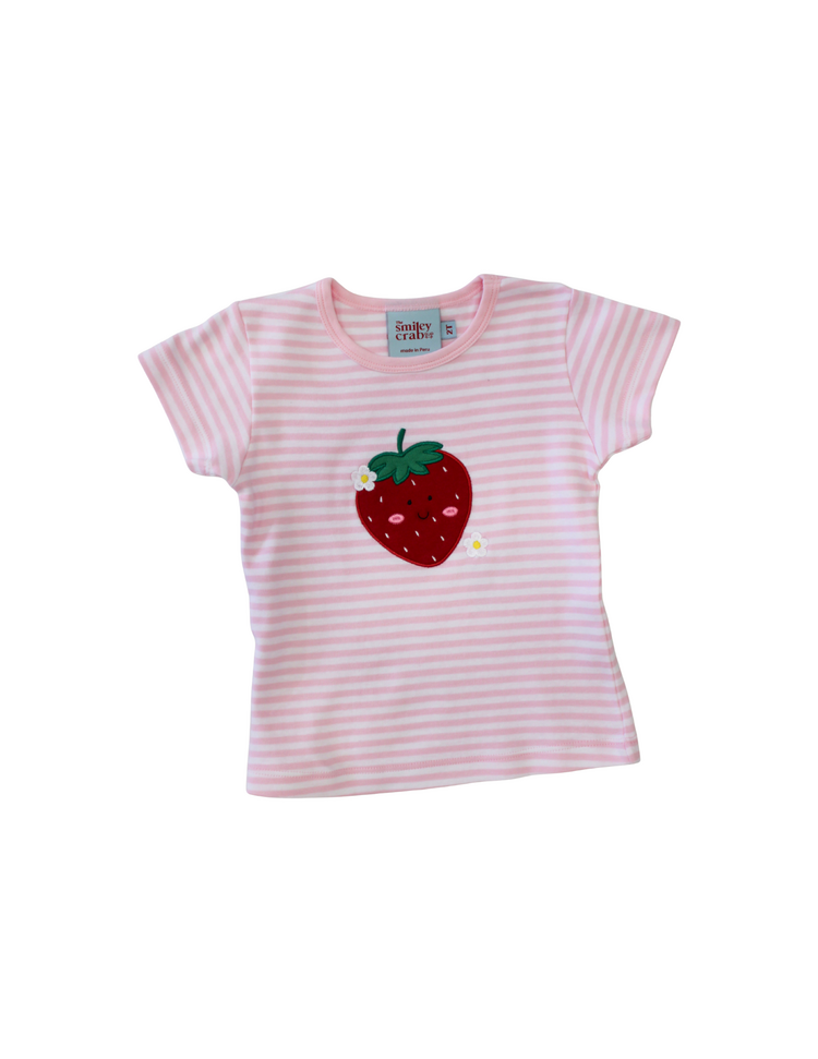 The Smiley Crab Pink Stripe Strawberry Shirt
