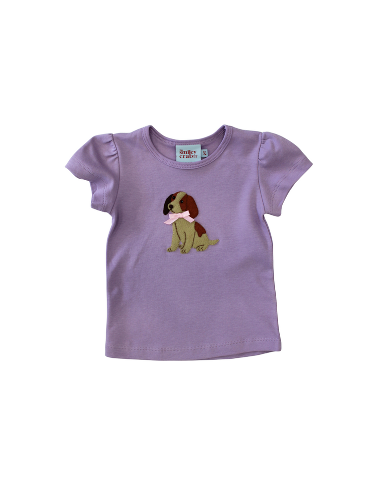 The Smiley Crab Purple Dog w/Bow Shirt