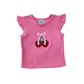 The Smiley Crab Pink Flutter Sleeve Strawberry w/Bow Shirt