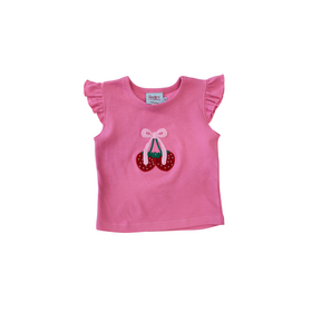 The Smiley Crab Pink Flutter Sleeve Strawberry w/Bow Shirt