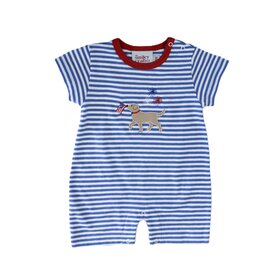 The Smiley Crab Dog w/Flag & Sparklers Blue Stripe Romper