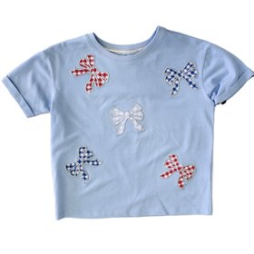 Paper Flower Gingham Bow Patch Tee