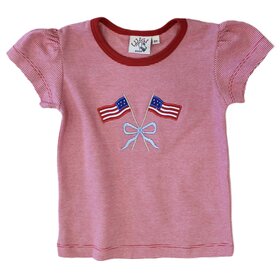 Luigi Kids Red Stripe American Flag Bow Shirt