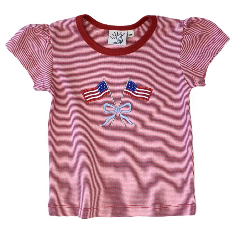 Luigi Kids Red Stripe American Flag Bow Shirt