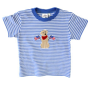 Luigi Kids Blue Stripe Dog with Flags Shirt