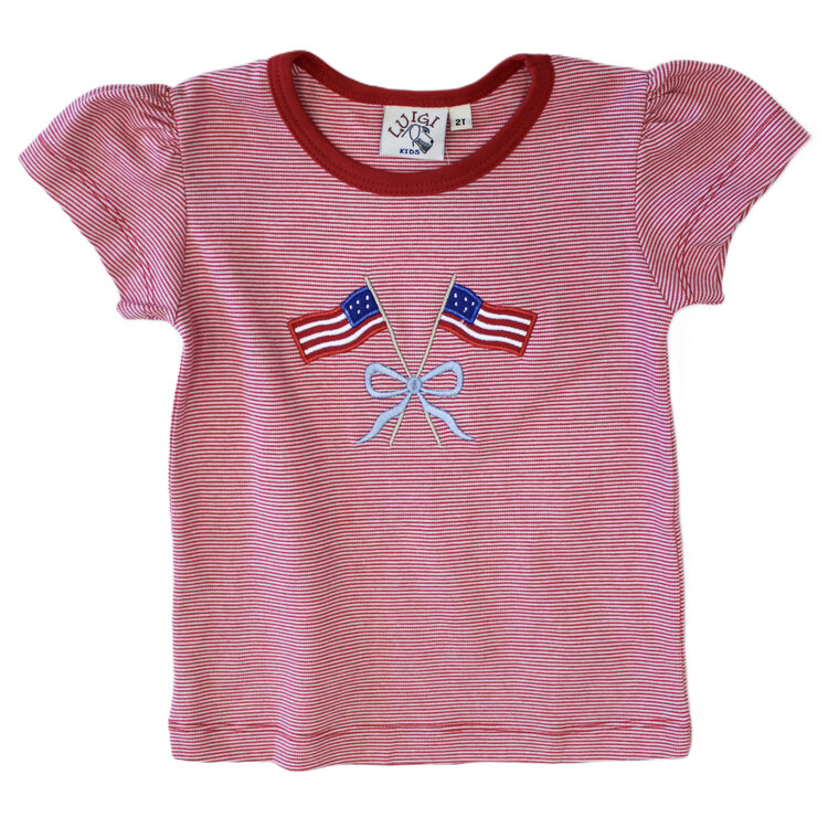 Luigi Kids Red Stripe American Flag Bow Shirt