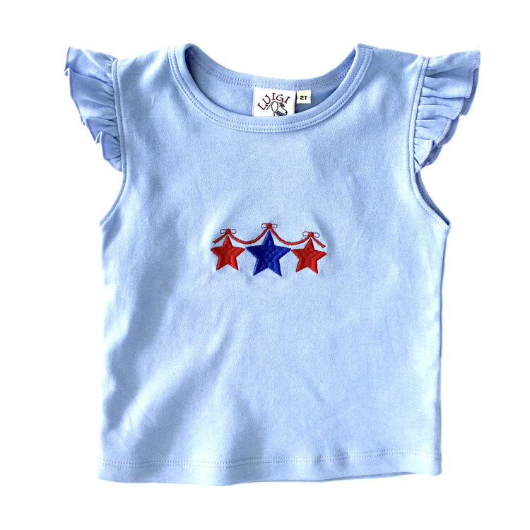 Luigi Kids Blue Flutter Sleeve Star Banner Shirt