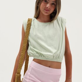Tenly Mint Jersey Shoulder Pleat Tank