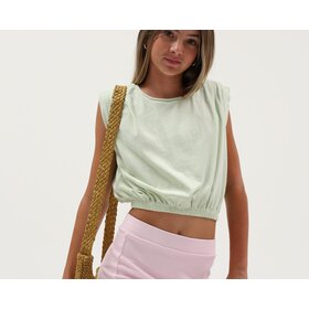 Tenly Mint Jersey Shoulder Pleat Tank