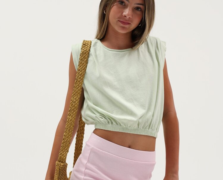 Tenly Mint Jersey Shoulder Pleat Tank