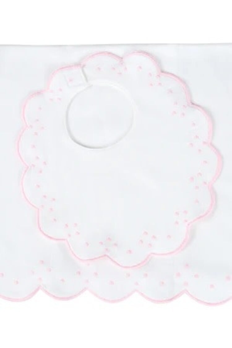 Proper Peony Scalloped Dot Bib And Burb Cloth Set