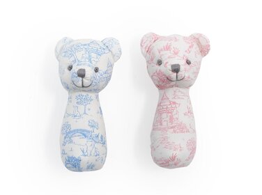Two's Company Animal Toile Teddy Bear Stick Rattle