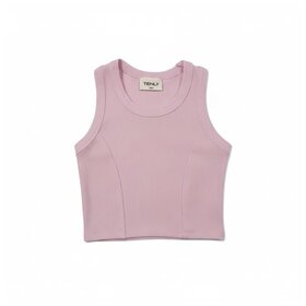 Tenly Rib Raw Edge Racer Tank Pink Guave