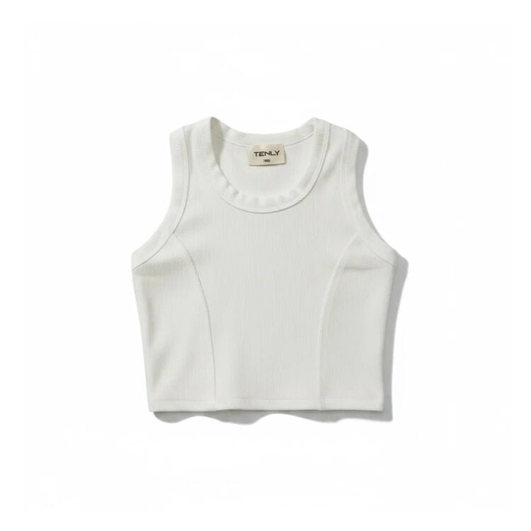 Tenly Ecru Rib Raw Edge Racer Tank