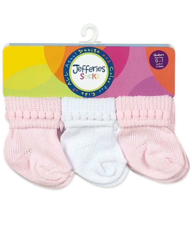 Jefferies Socks Pink & White Pom Pom 6 Pack