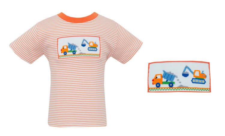 Anavini Orange Stripe Smocked Construction Shirt