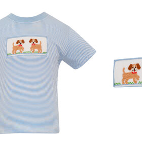 Anavini Blue Smocked Puppies Shirt