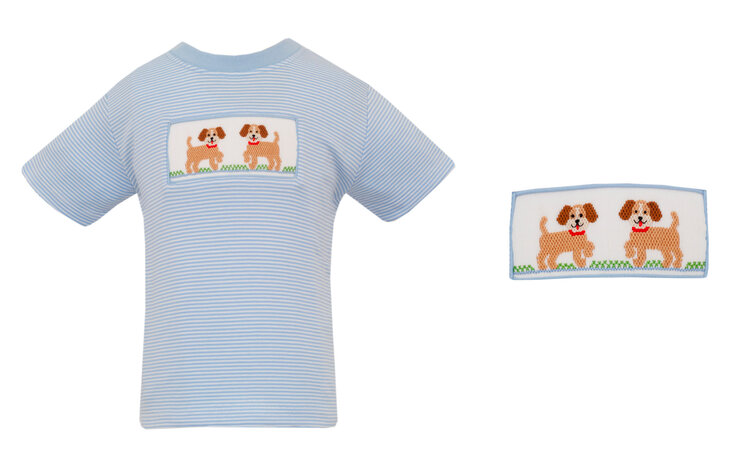 Anavini Blue Smocked Puppies Shirt