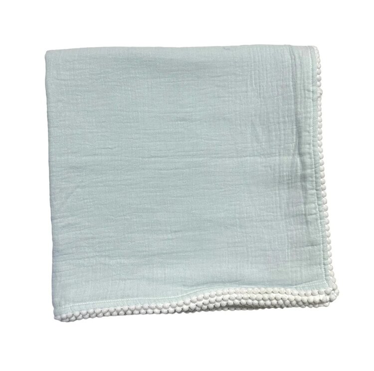 A Soft Idea Swaddle Blanket w/Pom Pom Edge