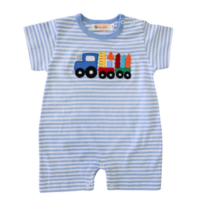 Luigi Kids Blue Stripe Train w/ School Supplies Romper