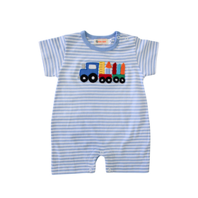 Luigi Kids Blue Stripe Train w/ School Supplies Romper