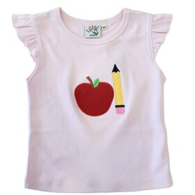 Luigi Kids Pink Flutter Sleeve Apple & Pencil Shirt
