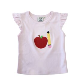 Luigi Kids Pink Flutter Sleeve Apple & Pencil Shirt