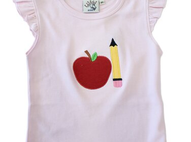 Luigi Kids Pink Flutter Sleeve Apple & Pencil Shirt