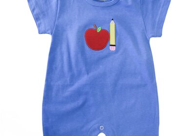 Luigi Kids Blue Apple & Pencil Romper