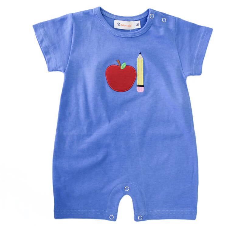 Luigi Kids Blue Apple & Pencil Romper