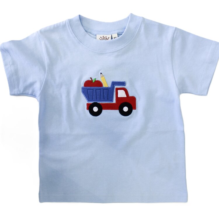 Luigi Kids Blue Apple & Pencil In Dump Truck Shirt