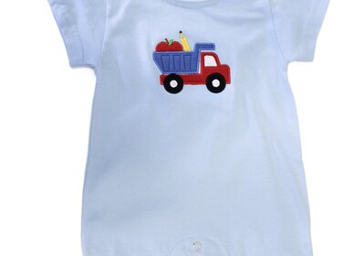 Luigi Kids Blue Apple & Pencil In Dump Truck Romper
