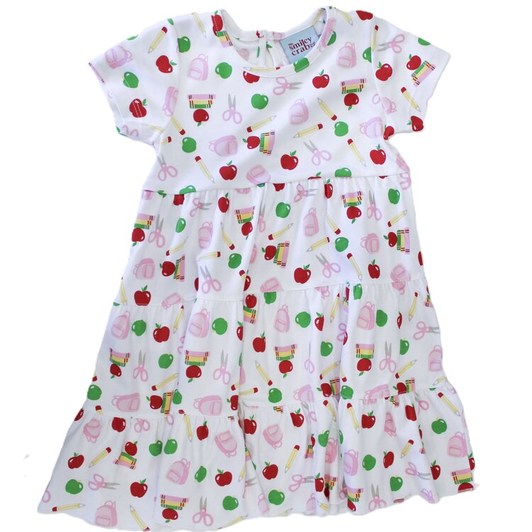The Smiley Crab School Print Tiered Dress