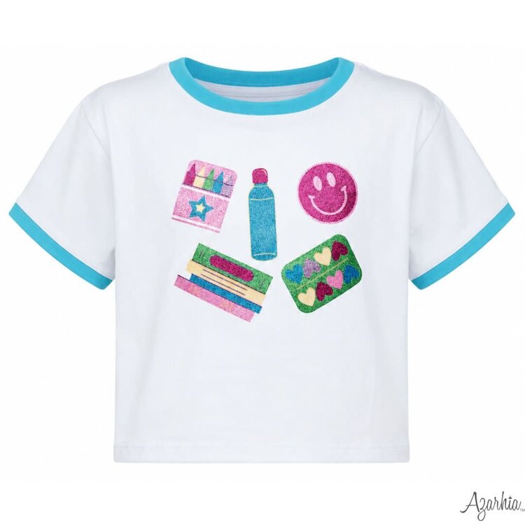 Azarhia White Glitter School Elements Boxy Tee