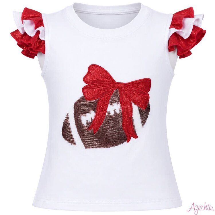 Azarhia Sequin Football Ruffle Sleeve Top